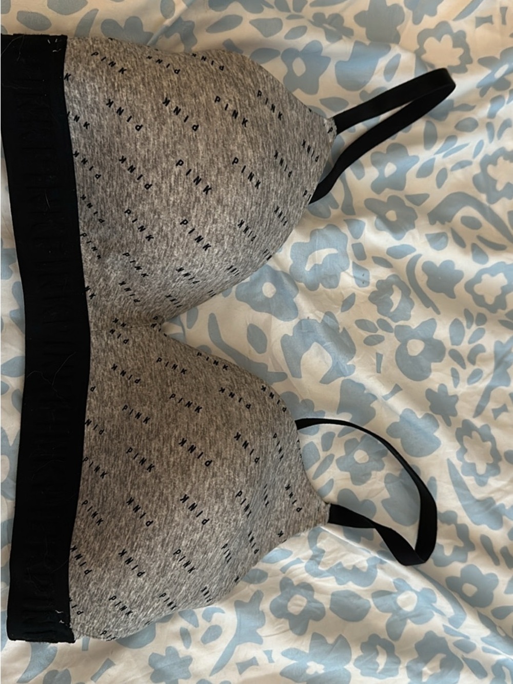 PINK Victoria's Secret Heather Gray Logo Wireless Bralette with Black Trim